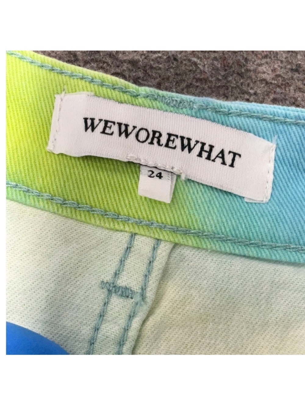 WeWoreWhat Tie Dye High Rise A-Line Denim Shorts Blue Green Festival Size 24 NWT - Picture 5 of 6